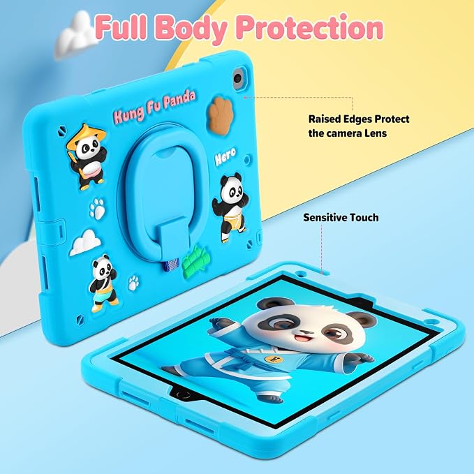 Case for iPad A16 11th Generation 11 Inch 2025 iPad 10th Generation 10.9 Inch 2022 Silicone 3D Panda Design Kids Case Heavy Duty Protection with Kickstand/Pencil Holder/Strap