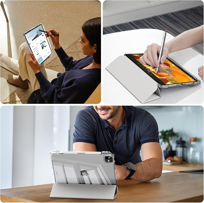 Case for iPad Pro 11 Inch Case (M5/M4) 2025/2024 Black | Pencil Holder 2 in 1 Detachable Trifold Sliding Cover Clear Hard Back Shell Supports Pencil Pro Charging