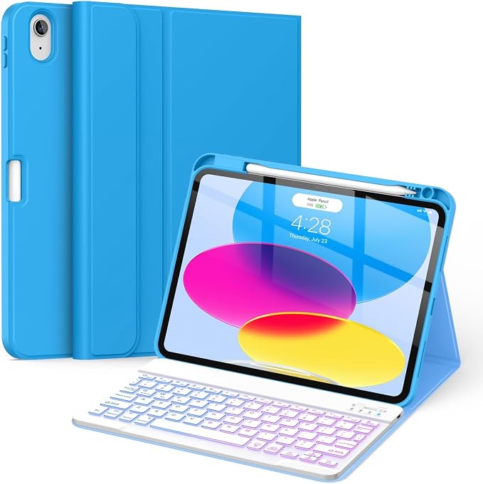Soke for iPad (A16) 11th/10th Gen Case with Keyboard Black Marble | For iPad 11/10.9 inch(2025/2022) 7 Color Backlight Magnetic wireless Detachable Keyboard Case Built-in Pencil Holder