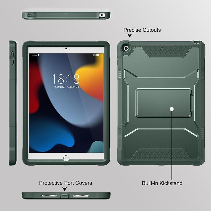 DTTO Case for for iPad 9th/8th/7th Generation 10.2-inch Black | Durable Shockproof Protective Cover Built-in Screen Protector &amp Kickstand Corner Protection