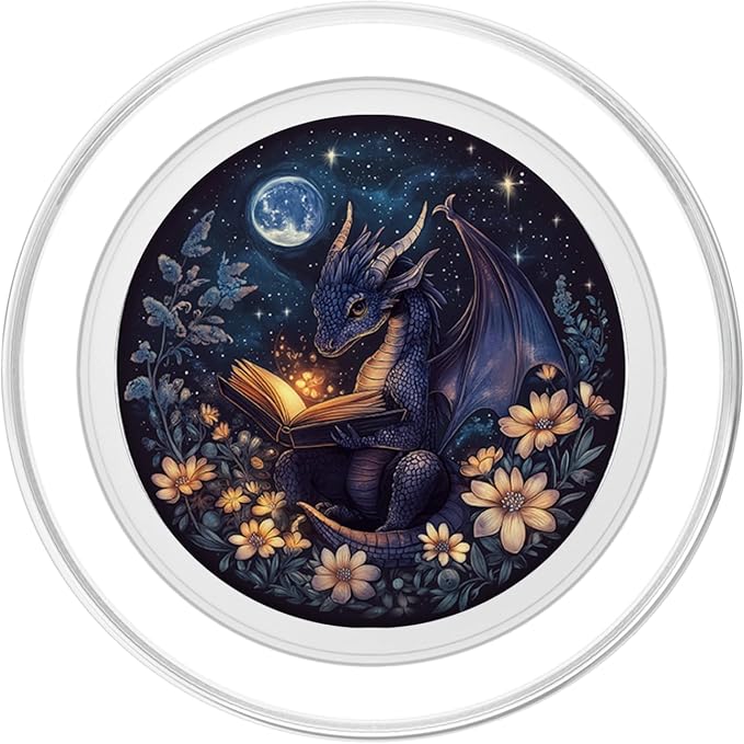 Cute Dragon Books Starry Sky Flower Bookworm Book Lover PopSockets Adhesive PopGrip