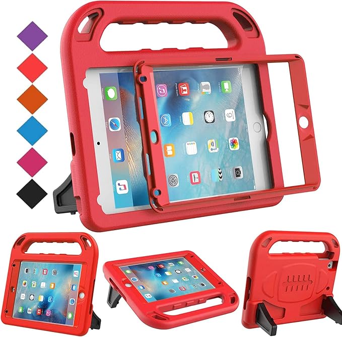 BMOUO Kids Case for New iPad mini 5 2019 / Mini 4 2015 - Built-in Screen Protector Shockproof Light Weight Handle Convertible Stand Case Cover for New iPad mini 5th Generation 2019 - Black