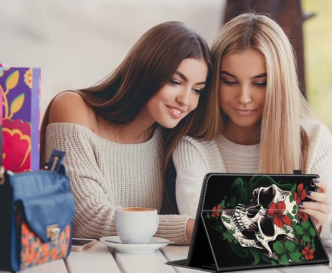 Case for All-New Amazon Fire HD 10 and 10 Plus Tablet (13th/11th Generation 2023/2021 Release) 10.1 Multi-Angle Smart Stand Cover Auto Sleep/Wake Skull and Fire