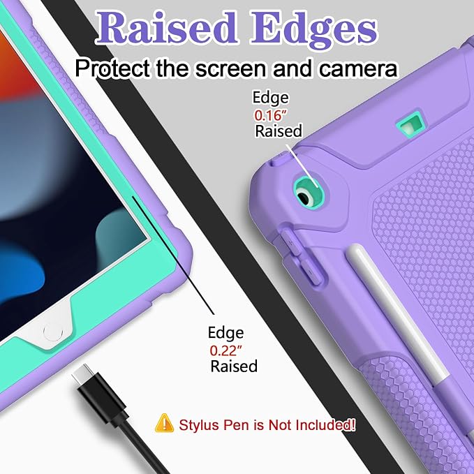 LTROP Case for iPad 10.2-Inch 9th/ 8th/ 7th Generation (2021/2020/ 2019) with Pencil Holder &amp Kickstand Hybrid Shockproof Rugged Protective Case for iPad 9/8/ 7 Gen 10.2 Purple and Green