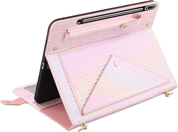 Handbag Case for Samsung Galaxy Tab S10 FE/S9 FE 10.9/S9/S8/S7 11 Techcircle Folio Stand Crossbody Wallet Protective Cover with S Pen Holder &amp Card Slots Hand Strap &amp Shoulder Strap Black