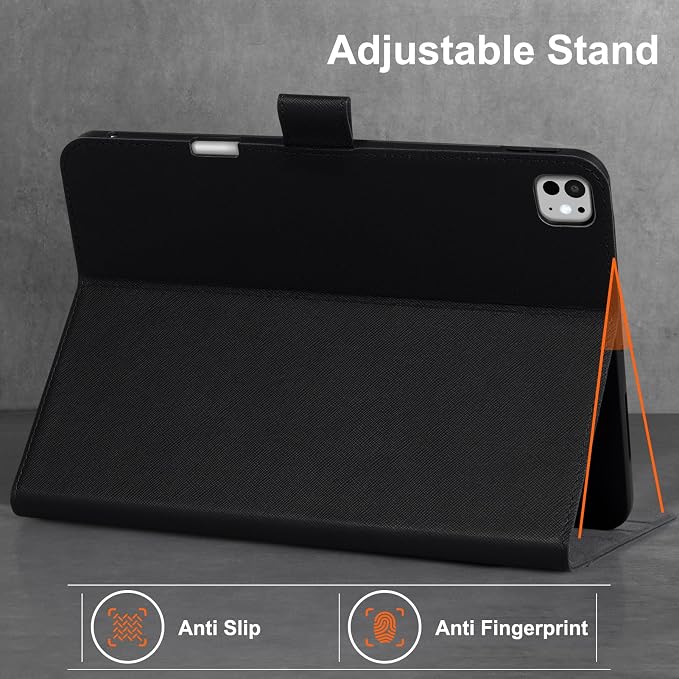 Gexmil Leather Case for iPad Pro 13 Inch M5/M4 2025/2024Crocodile Brown | Genuine Leather Cover with Magnetic ClosureSmart Folio Auto Sleep/WakeProtective ShockproofAdjustable Stand