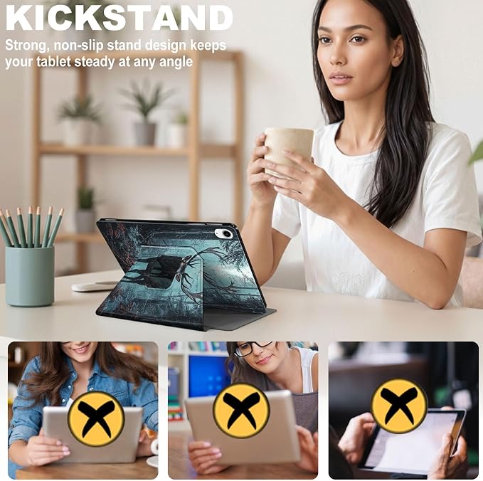 for iPad 11th Generation (A16 2025) 11 / iPad 10th Gen 10.9 2022 Case 360° Rotating PU Leather Stand Cover with Auto Sleep/Wake Shockproof TPU Backl Raccoon Perched
