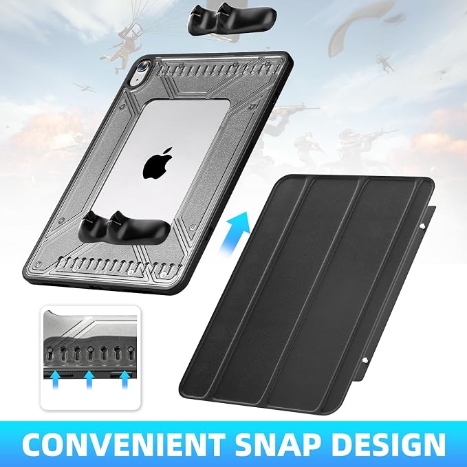 Gaming Case for iPad Air 11-inch M4/ M3/ M2 (2026/2025/2024) iPad Air 5th/ 4th Gen (2022/2020) 10.9 Inch Detachable Panel &amp Grip Auto Sleep/Wake Hollowed-Out Design (Black)