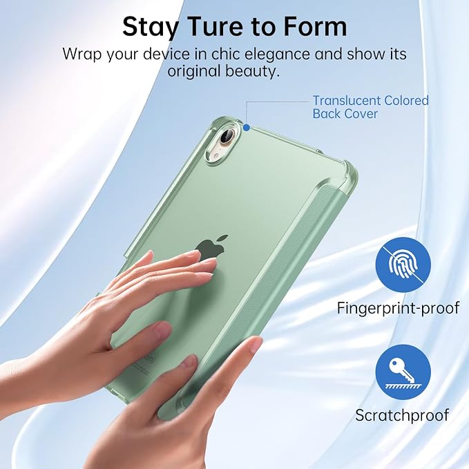 MoKo for iPad mini A17 Pro Case 8.3 Inch 2024 iPad mini 7th/6th Case 2021 | For iPad Mini Case with Pencil Holder Light Trifold Smart Protective Cover with Hard PC Translucent Back Shell Agave Gree