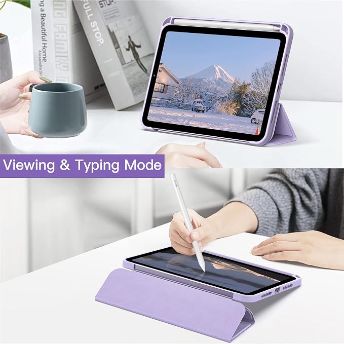 JETech Case Cover for iPad mini A17 Pro/6th Gen (2024/2021) Black | Clear Transparent Back Pencil Holder Slim Shockproof Protection Tri-Fold Stand Auto Wake/Sleep