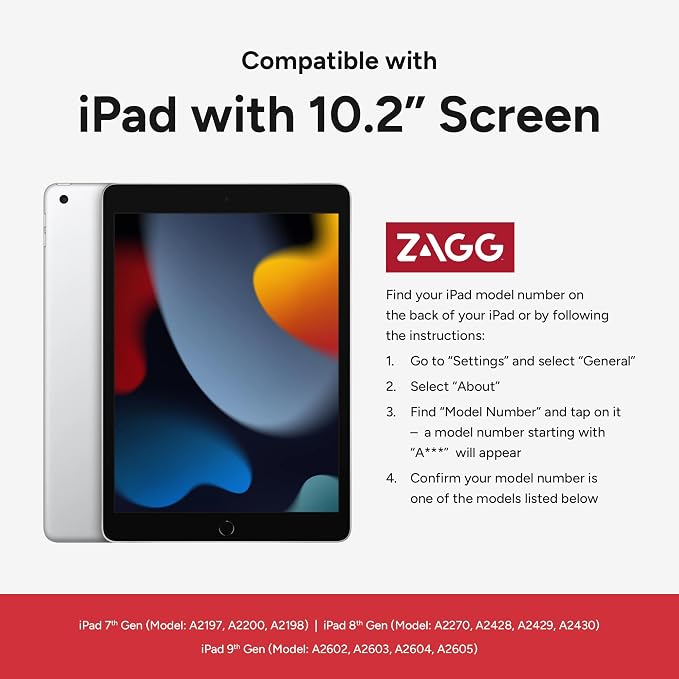 ZAGG Denali iPad 10.2-Inch Case - Ultra-Durable Eco-Friendly Drop-Resistant with Snap-On Screen Protector &amp Infinity Angle Stand Compatible with 7th-9th Gen Black