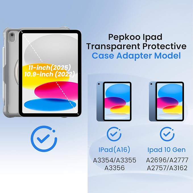 Pepkoo Triple Shock-Absorbing Protective Case for iPad (A16) 11th/10th Gen | Comfortable Heavy-Duty Kids Protective Case With Tactile Sensation With Handle Shoulder Strap (Black)