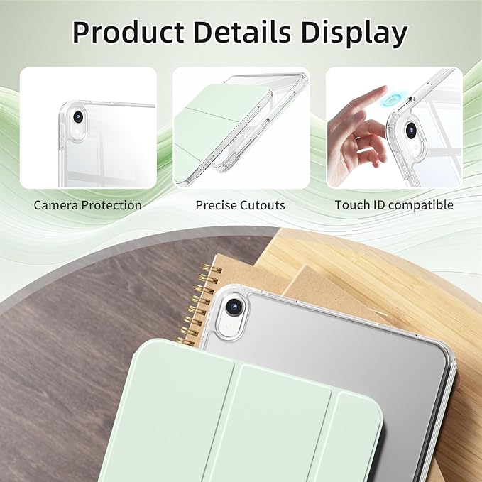 Detachable Case for iPad A16 11th Gen 11/10th Gen 10.9 Black | Slim Transparent Shell Back Soft Shockproof TPU Frame Without Pencil Holder Auto Sleep/Wake