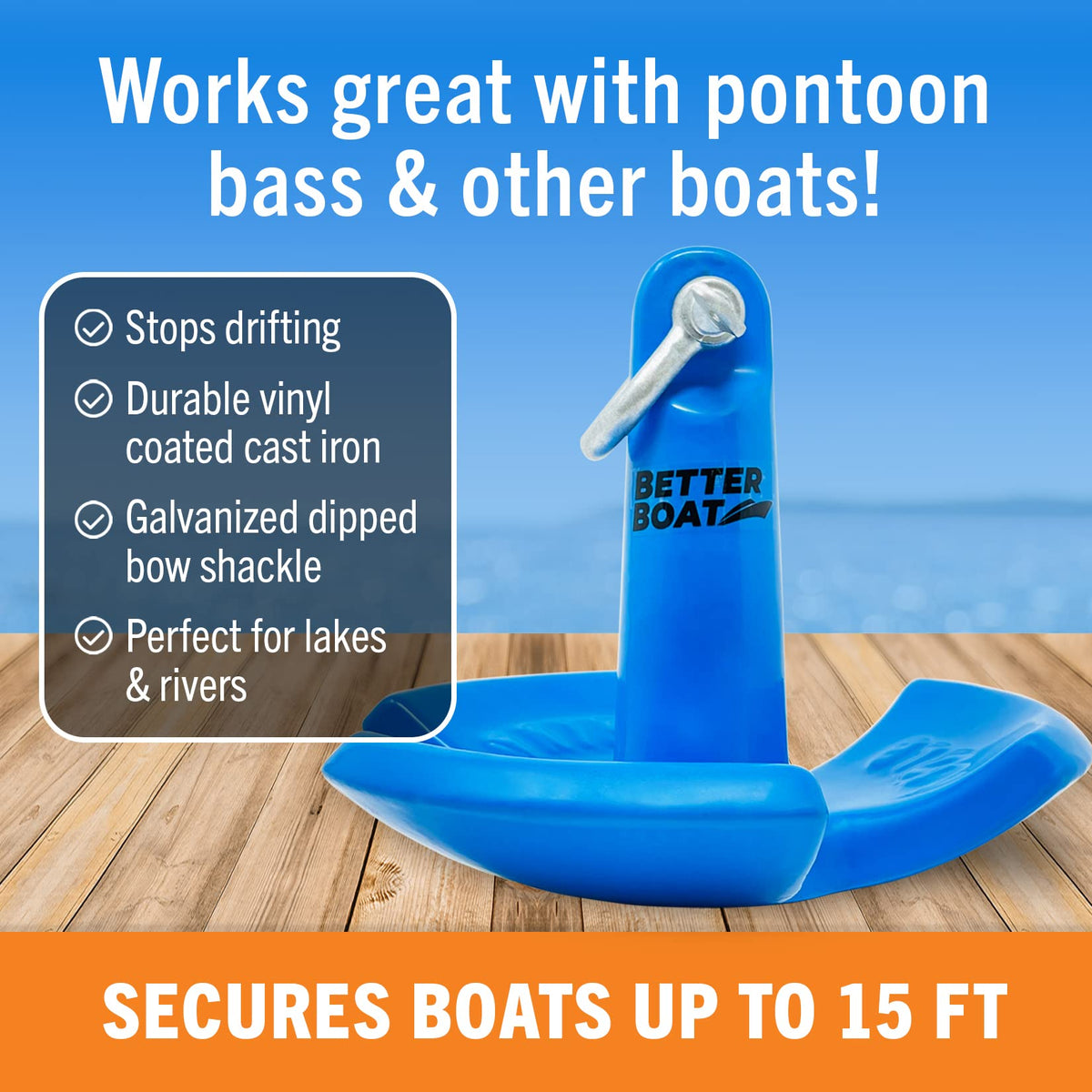 Better Boat River Anchor 12 lb for Boats Up to 15 Ft, Vinyl Coated Cast Iron Mushroom Anchor with Bow Shackle for Lakes Rivers Mud Bottom