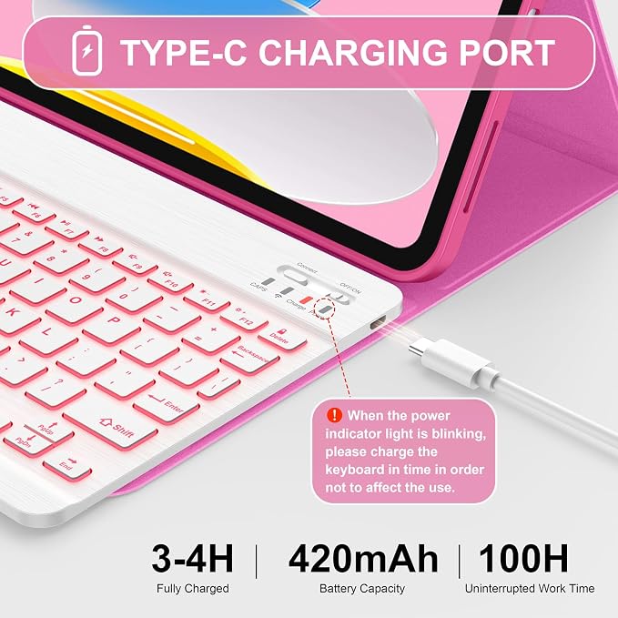 Soke for iPad (A16) 11th/10th Gen Case with Keyboard Black Marble | For iPad 11/10.9 inch(2025/2022) 7 Color Backlight Magnetic wireless Detachable Keyboard Case Built-in Pencil Holder