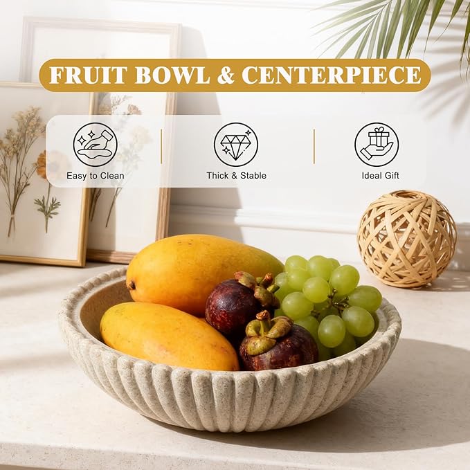 Large 10 Inch Resin Decorative Bowl Handmade Fruit Bowl for Kitchen, Entryway Bowl for Keys & Mail, Countertop Centerpiece for Dining Table Home Decor