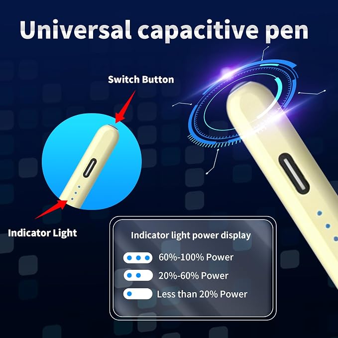 Stylus Pen Android for AMZ Tablet HD 10/Max 11 Compatible with Samsung/LenovoAccurate， Push-Button Switch On/OffLong Battery Life+2Tips(NW Black)