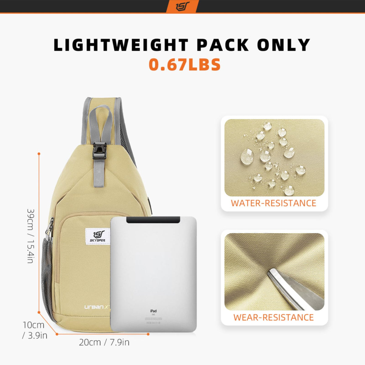 SKYSPER Sling Bag RFID Crossbody Sling Backpack Cross Body Shoulder Bag Travel Hiking Daypack for Women Men(Khaki)