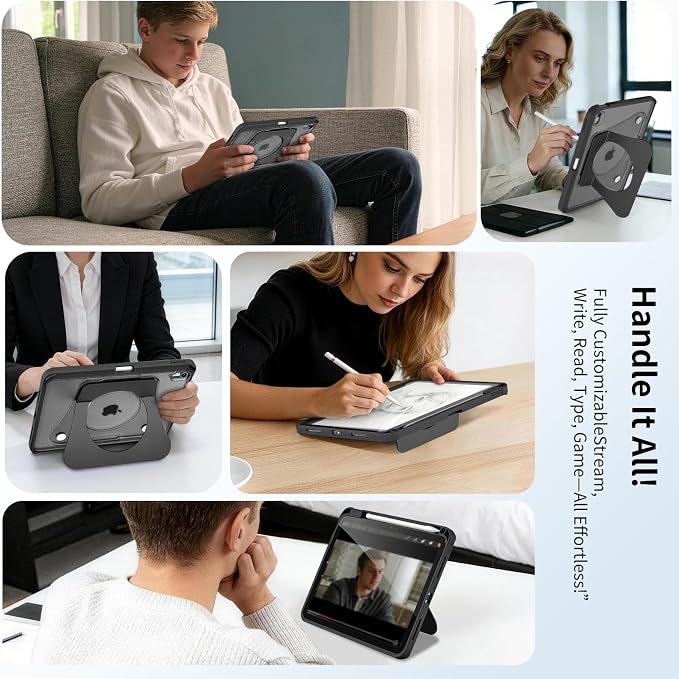 Case for iPad Air 11-inch (M4 2026/ M3 2025/ M2 2024) &amp 10.9-inch (5th/ 4th Gen) 2022/2020Dual Metal Foldable Stand Any Angle Support with Pencil Holder (Black)