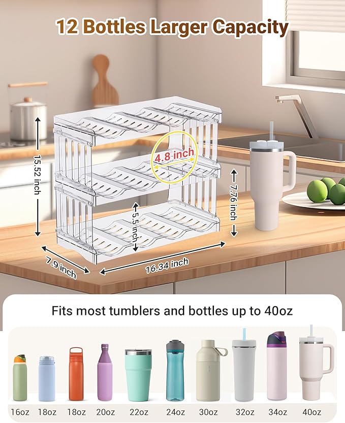 Larger Water Bottle Holder for Stanley Quencher H2.0 Tumbler with Handle, Cabinet Organizer for Stanley Cup Accessories, Kitchen Organizers and Storage for Tumbler Mug Cup Gifts (Larger-12-bottle)