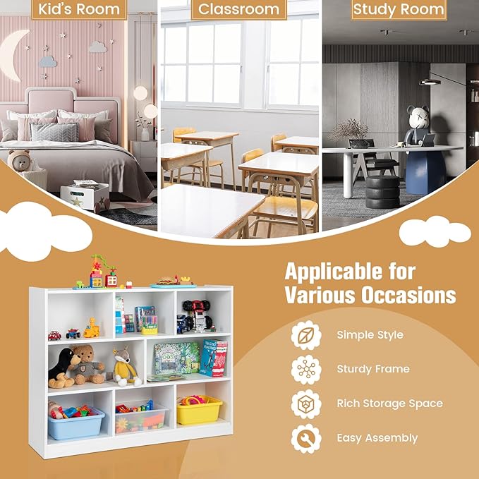 NAFORT 8-Cube Organizer Storage Cabinet, 3-Tier Bookshelf,Low Displaycase, Wooden Bookcase for Bedroom/Preschook/Classroom/Office, White