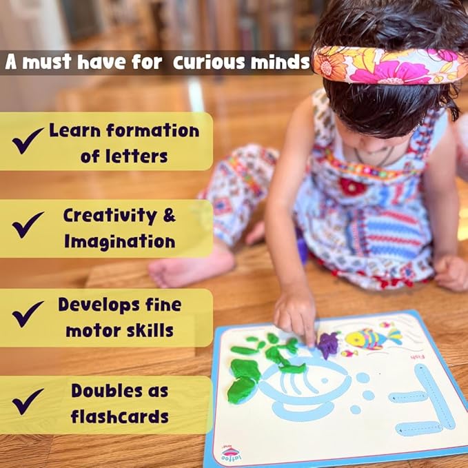 Alphabet & Number Playdough Mat for Letter Tracing | 36 Activity Card for Clay, Playdoh, Marker | Learn ABCs, Number & Shape | Educational Montessori Flashcard for Preschool Kid | 2, 3, 4, 5 Year Old