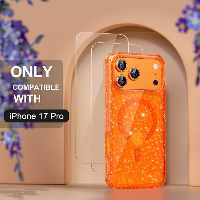 Choiche for iPhone 15 Pro Max Case Compatible with MagSafe Glitter Black | Women Girly Cute Glitter Sparkly Magnetic Phone Case with Diamond Camera Lens Protectors Military-Grade Drop Protection 6.7