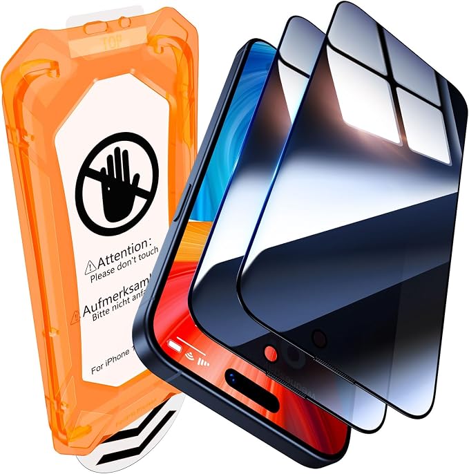 UniqueMe for iPhone 15 Pro Privacy Screen Protector-2 Packs | Military Grade Shatterproof9H+ Hardness Tempered Glass Full Coverage Protection Easy to install
