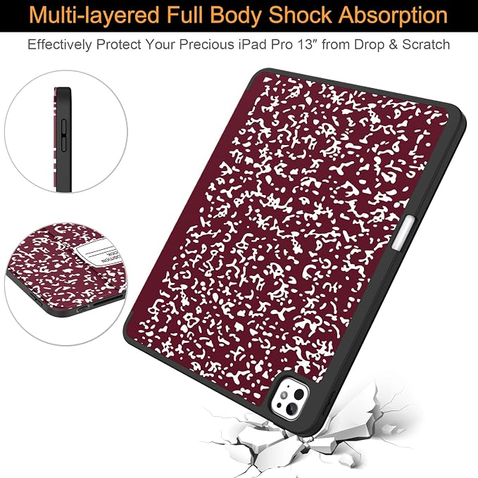 Soke Case for New iPad Pro 13 Inch (M5/M4 2025/2024 Release) with Pencil Holder Trifold Stand Shockproof [Support Apple Pencil Charging + Auto Wake/Sleep] Soft TPU Back Cover Book Black