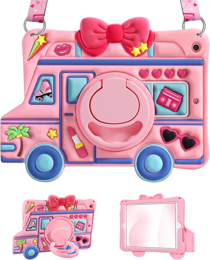 for iPad 10th Generation Case 10.9 Inch 2022 for iPad A16 Case 11th Generation - for Girls Cute Girly Kawaii 3D Cartoon Design with Rotating Stand &amp Strap Silicone Cover for Apple 10th/11th