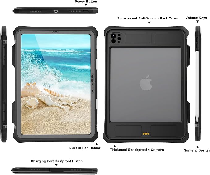 10.2 Waterproof Case Compatible with iPad 9th 8th 7th Generation 2021/2020/2019 Built-in Screen Protector with Strap Stand Pencil Holder Full Body Heavy Duty Protective Shockproof