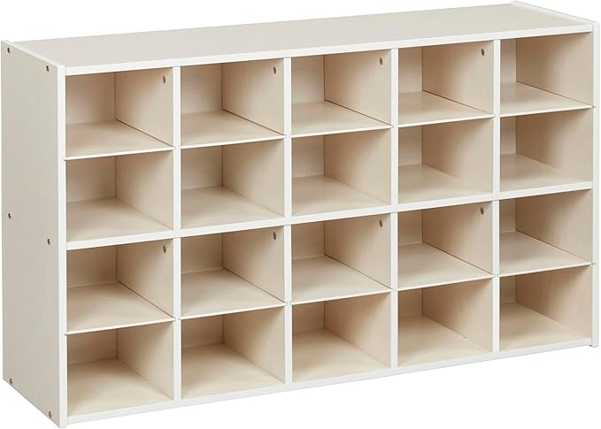 ECR4Kids Streamline 20 Cubby Tray Storage Cabinet, 4x5, Classroom Furniture, White Wash
