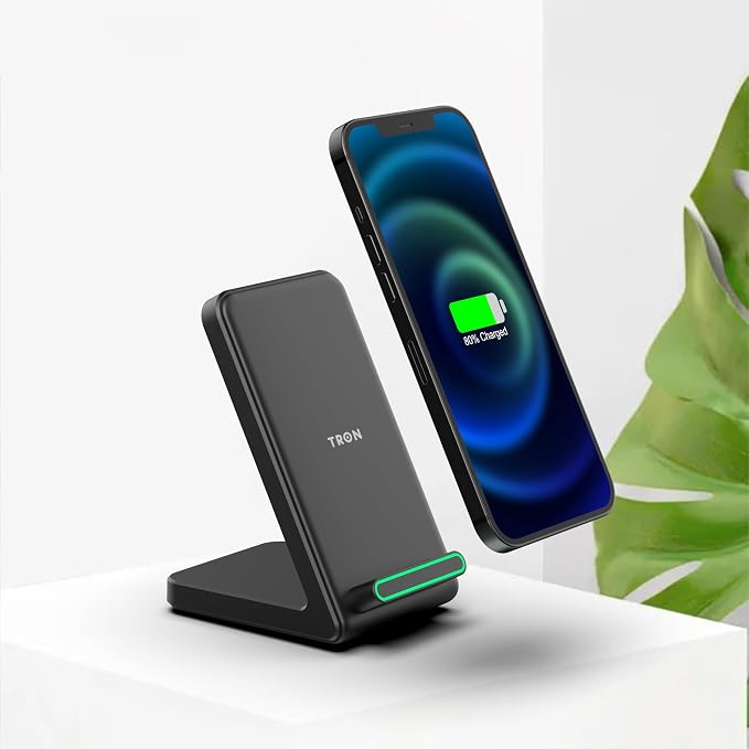 TRON Wireless Fast Charging Stand 15W Induction Charger with LED Light 6FT Cable – Compatible Android S24/S23/S22/S21/S20 Note 20/10 iPhone 17/16/15/14/13/12 (TR66)