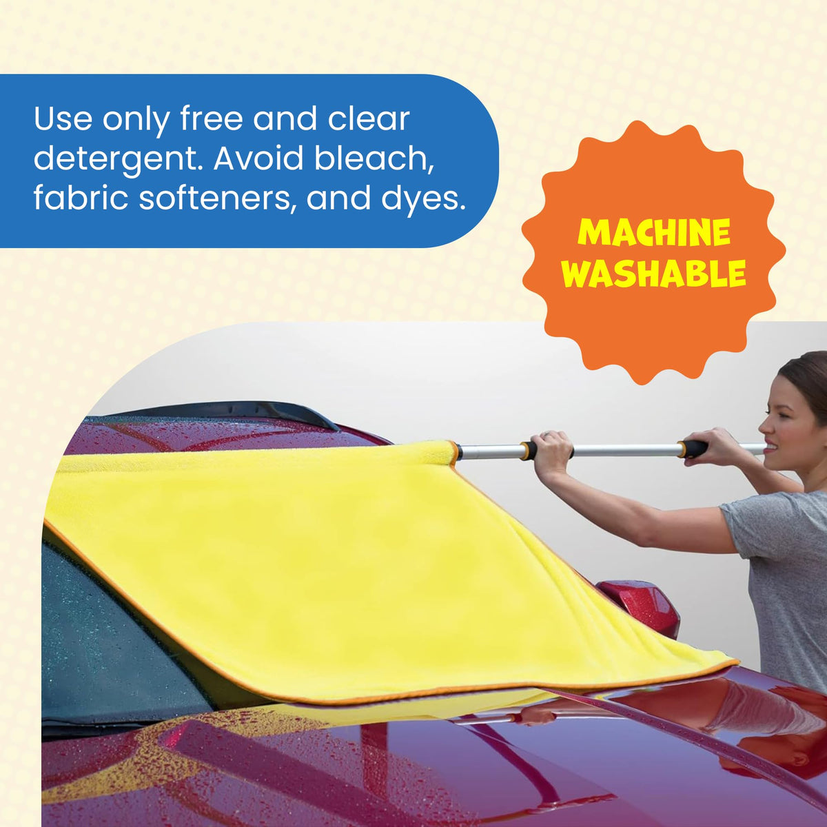 ShamPow 34"x34" Car Drying Towel with Pole, Streak Free, Lint Free, Reusable - Car Accessories, Bath Towels, Microfiber Cleaning Cloth for Car, Truck, SUV - One Pass is All You Need