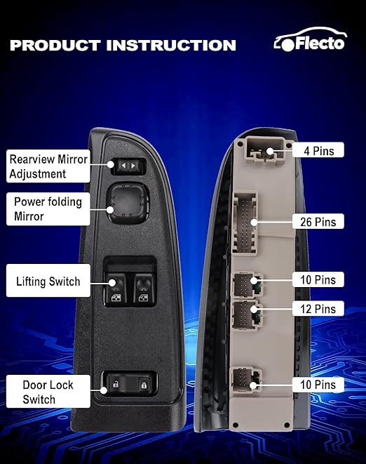 Flecto Master Power Window Switch Driver Side 15883318 with Door Lock & Bezel Compatible with 2003-2007 Chevy Silverado 1500 2500 3500 2003-2007 GMC Sierra 1500 2500 3500 Replace 920-023