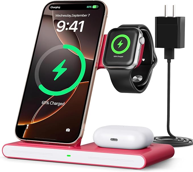 2026 Travel Portable Wireless Fast Charging Station for Apple &amp Android | 3 in 1 Charging for iPhone17 16 15 14 13 12Apple Watch Series &amp Air pods 4 3 2 ProSamsung Galaxy