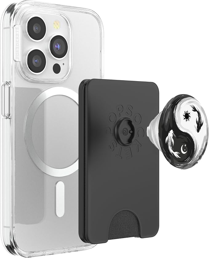 Black White Yin Yang Koi Fish Japanese Balance Art Pattern PopSockets PopWallet for MagSafe