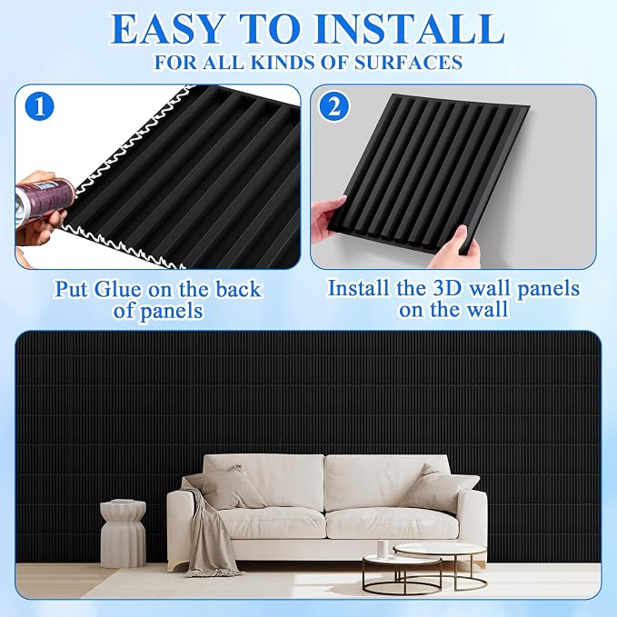 Nuanchu 120 Pcs 3D Slat Wall Panels 12 x 12 Inch PVC Fluted Textured Panel