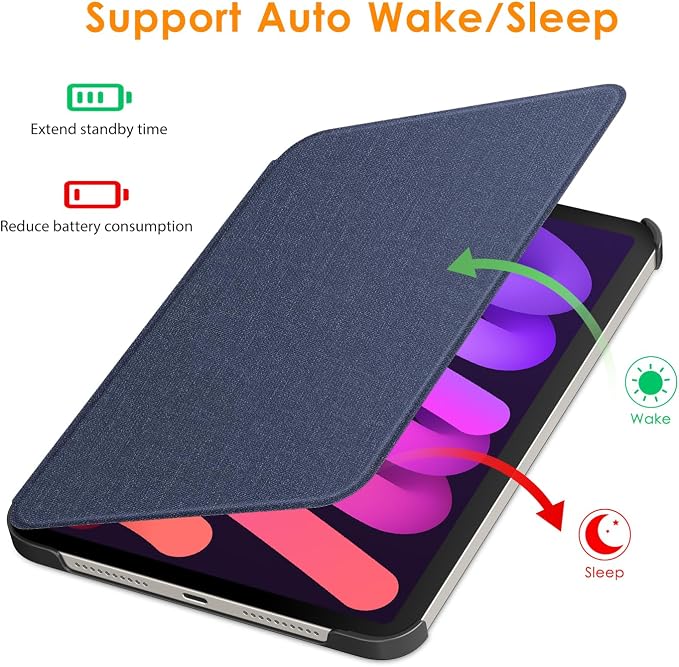 DTTO Case for iPad mini 7 (A17 Pro) 2024 iPad mini 6th Generation 2021 Fabric Texture Hard Back Cover iPad mini 7/6 Case 8.3 Inch with Auto Wake/Sleep Support Apple Pencil Charging Light Blue
