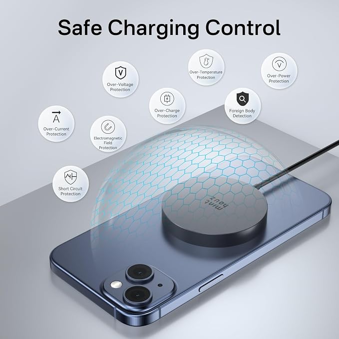Minthouz 15W Fast Magnetic Wireless Charger Mag Safe Charging Pad Compatible with iPhone 17 Pro Max/17 Pro/17 iPhone 16/15/14/13/12 Series AirPods Qi-Enabled Devices (Black)