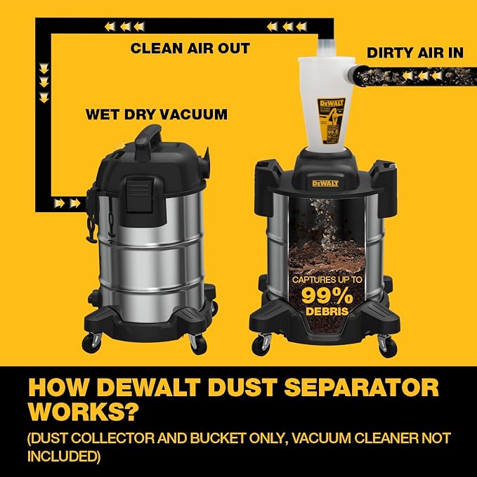 Dewalt Dust Separator with 10 Gal Stainless Steel Tank, 99.5% Efficiency