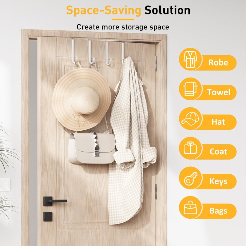 Optish 8 Pack Over The Door Hooks, Door Hanger Hook, Towel Hooks for Hanging, Towel Hanger for Bathroom, Fit 1 3/8" Door White, Dorm Room Essentials