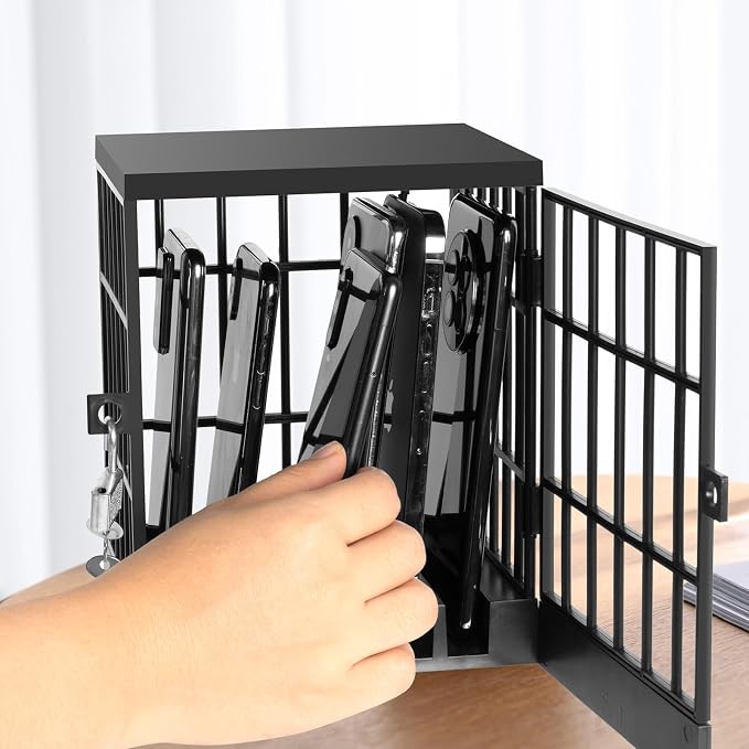 Gemaxvoled Cell Phone Jail-Phone Cage with Lock and Key Phone Lock Box Cell Phone Locker for Classroom/Family