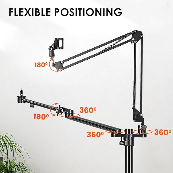 TARION Modular Desktop Arm Set - 18"/45 cm Adjustable Arm with Spigot Mount for COB Lights + 29.4"/75 cm (Max) Mic Boom Stand for Microphone Compatible with 35 mm Rods - Titanrig Arm Y