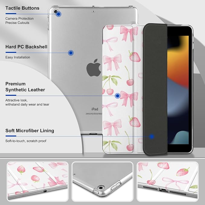 Compatible with iPad 10.2 Inch Case 2021 2020 2019 Smart Lightweight Trifold Stand Hard Plastic Transparent Cover Support Auto Sleep/Wake for iPad 10.2 9th/8th/7th Gen - Bear &amp Cherry