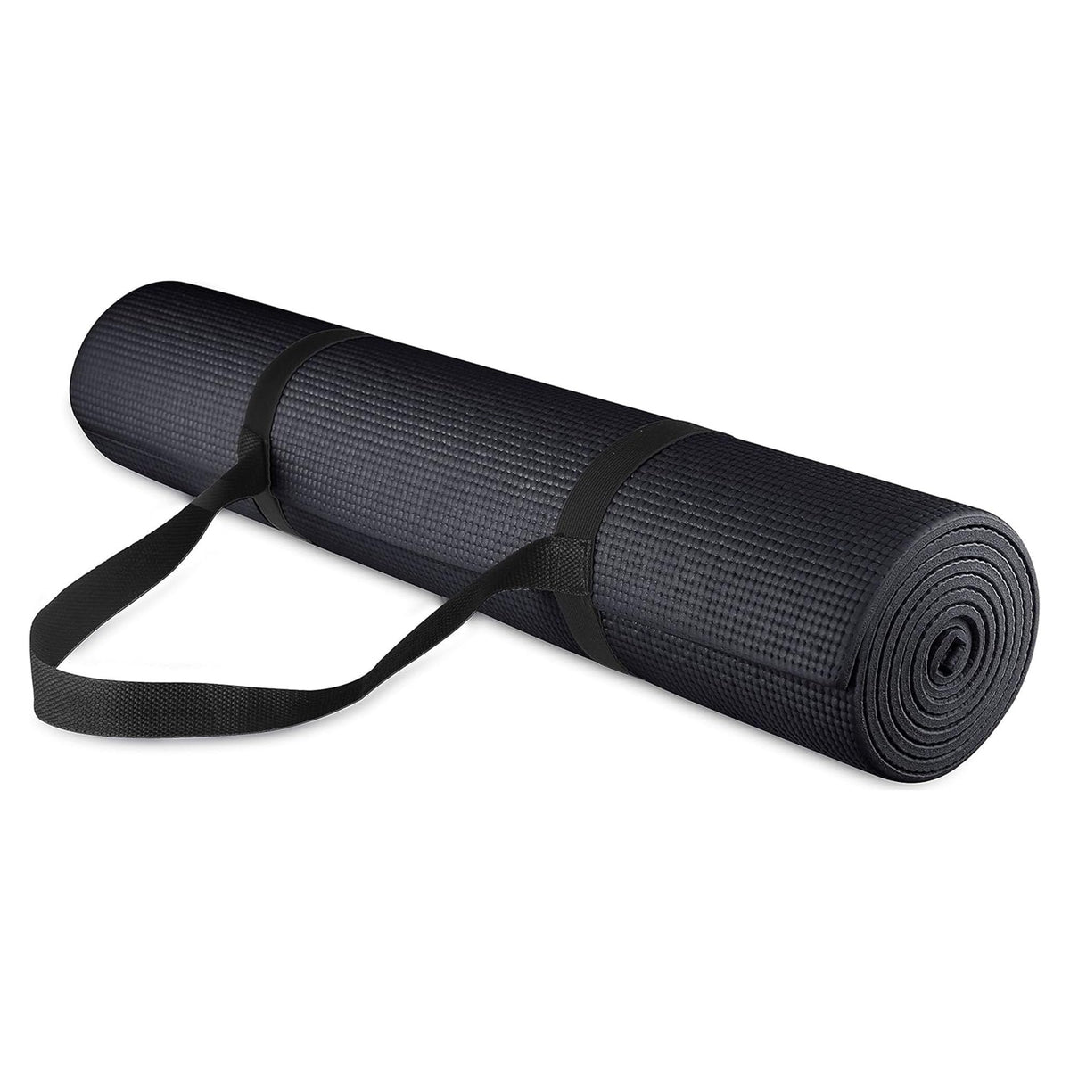 Fitvids All-Purpose 1/4-Inch High Density Anti-Tear Exercise Yoga Mat with Carrying Strap, Black