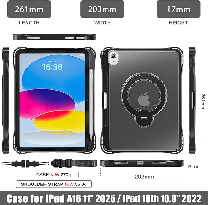 Dteck for Apple iPad 11 inch (A16 11th Gen) iPad 10.9 inch (10th Gen) Slim Clear Case with Kickstand Pencil Holder Reinforced Shockproof Corners Soft TPU Lightweight Protective Cover Transparent