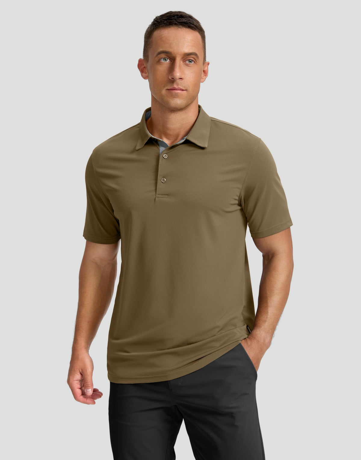 Men's Golf Polo Shirts Dry Fit Short Sleeve Shirt, Khaki, 4XL
