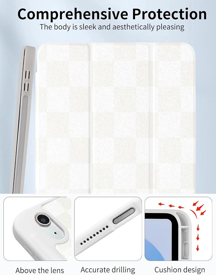 Case for iPad 9th/ 8th/ 7th Generation Case 10.2&amp10.5 Inch (2021/2020/2019 Release) Slim Lightweight Soft Trifold Back Cover with Pencil Holder &amp Auto Sleep/Wake CoverBeige Checkered
