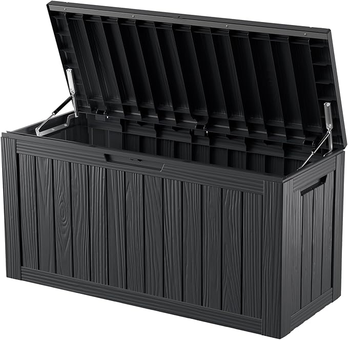 80 Gallon Outdoor Storage Box Waterproof Lockable Resin Deck Box Large, Patio Storage Bin for Pool Accessories Cushion Furniture, Garden Tools, UV-Resistant Outside Delivery Black